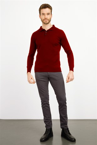 Mens Basic Polo Neck Knitwear Sweater Damson Color