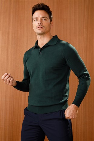 Mens Basic Polo Neck Knitwear Sweater N.Green