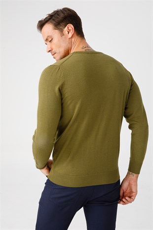 Mens Basic Crew Neckline Knitwear Sweater Khaki