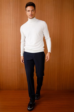 Mens Basic Roll Neck Top Sweater Bone Color