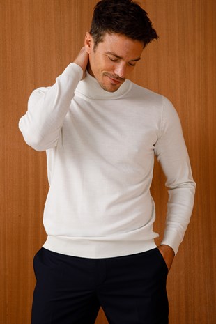 Mens Basic Roll Neck Top Sweater Bone Color