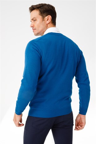 Mens Basic V Neck Knitwear Cardigan S.Blue