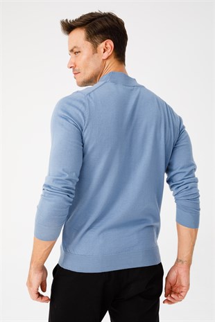 Mens Basic Mock-Turtleneck Sweater H.Blue