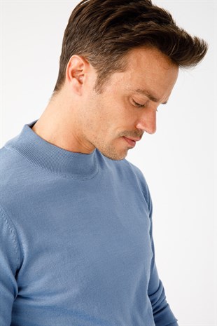 Mens Basic Mock-Turtleneck Sweater H.Blue