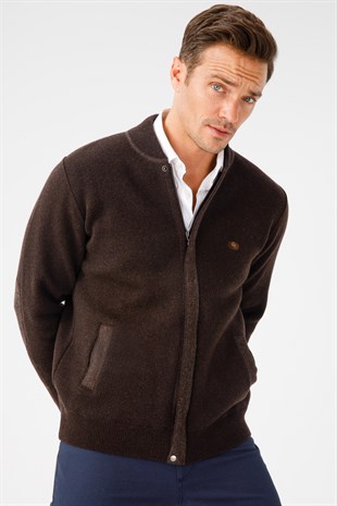 Mens Wool Knitwear Coat Dark Brown
