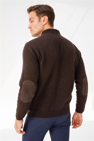 Mens Wool Knitwear Coat Dark Brown