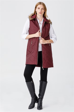 Womens Quilted Vest Burgundy