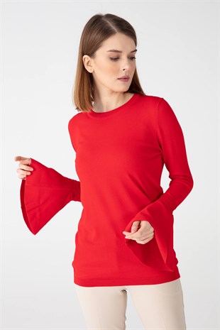 Kadın Bezay Kolu Volanlı Bluz Koyu Kırmızı