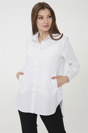 Womens Cotton Shirt with Pockets White
