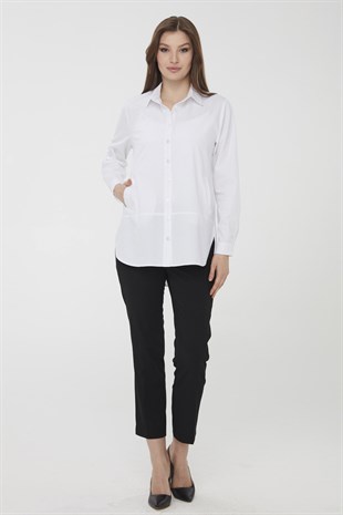 Womens Cotton Shirt with Pockets White