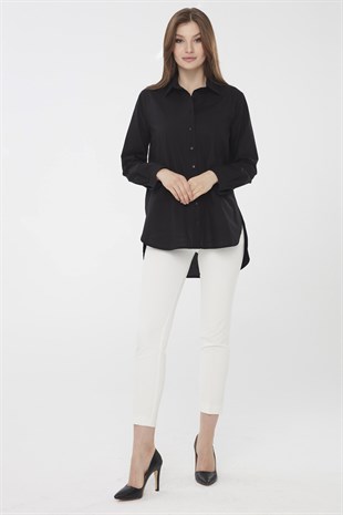 Womens Cotton Shirt with Pockets Black