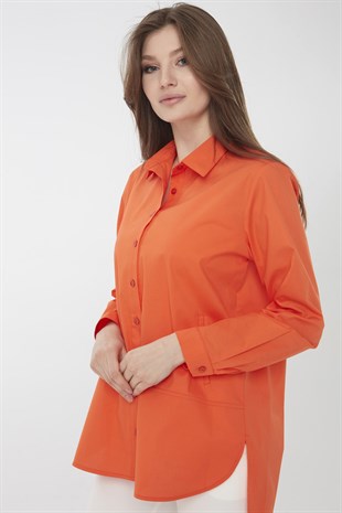 Womens Cotton Shirt with Pockets Orange