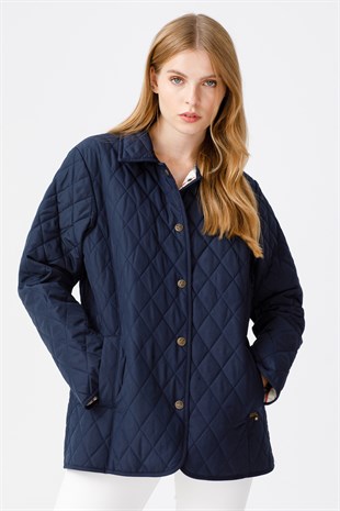 Womens Quilted Coat Navy Blue