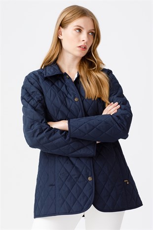 Womens Quilted Coat Navy Blue