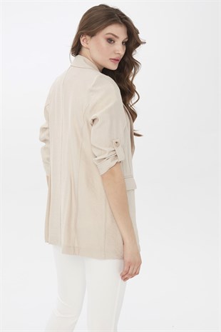 Womens Capri Sleeve Linen Jacket Beige