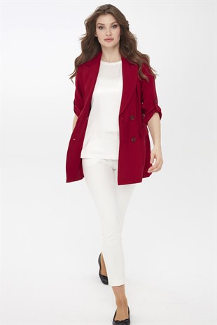 Womens Capri Sleeve Linen Jacket Red