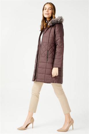 Womens Hoody Quilted Coat Damson Color
