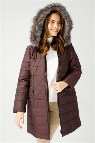 Womens Hoody Quilted Coat Damson Color