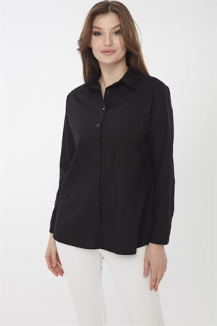 Womens Cotton Long Shirt Black