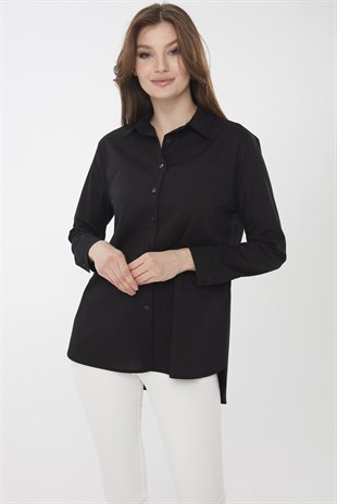 Womens Cotton Long Shirt Black