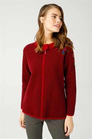 Womens Wool Lacemaking Cardigan Cherry