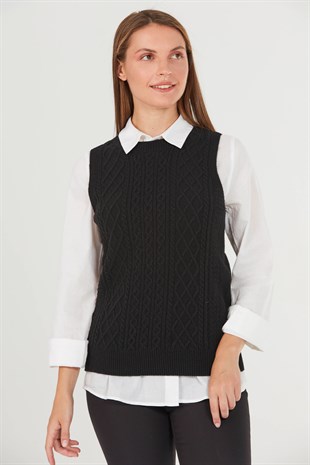 Womens Braiding Design Sweater Black