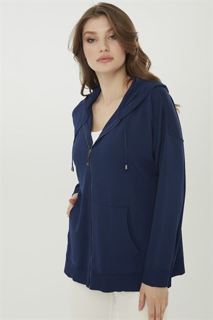 Womens Knitwear Hooded Summer Cardigan Navy Blue