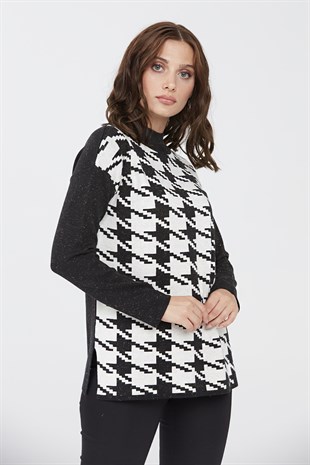 Womens Houndstooth Pattern Sweater Black/Cream