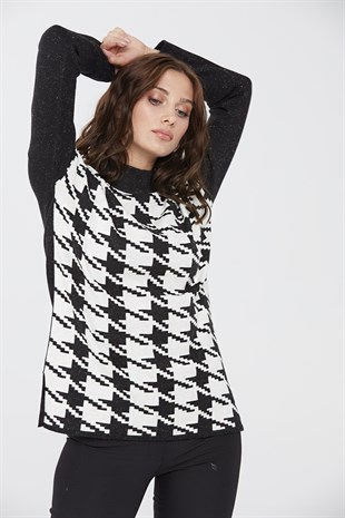Womens Houndstooth Pattern Sweater Black/Cream