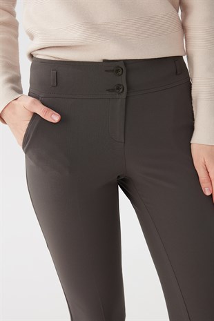 Womens High Waist Side Pockets Trousers Khaki